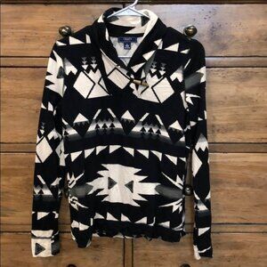 Chaps Ralph Lauren Southwestern Top Long Sleeve Black Cream Women's SMALL